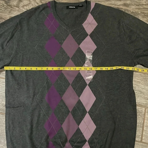 Claiborne men’s argyle sweater V-neck Gray & purple Size XXL NWOT Preppy - Picture 3 of 11